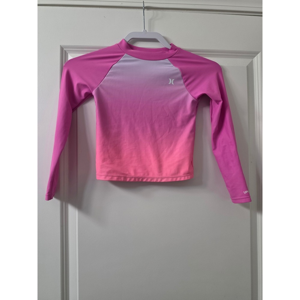 Hurley Girls Pink Ombre Long Sleeve Rash Guard UPF 50+ Swim Shirt Size 6